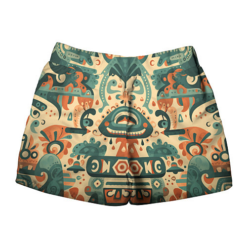 Женские шорты Абстрактный узор в мексиканском фолк-арт стиле / 3D-принт – фото 2