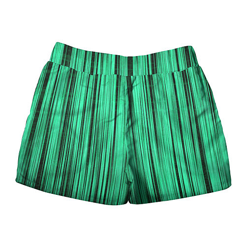 Женские шорты Абстракция полосы зелёные / 3D-принт – фото 2