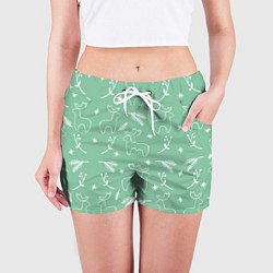Шорты женские Зеленый рождественский узор с оленями, цвет: 3D-принт — фото 2