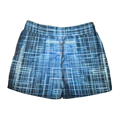 Женские шорты Синие неоновые полосы киберпанк / 3D-принт – фото 2