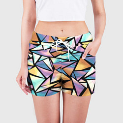 Шорты женские Радужные треугольники - кристаллы голографические, цвет: 3D-принт — фото 2