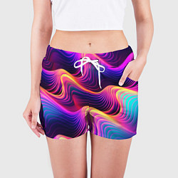 Шорты женские Неоновый узор неоновая волна, цвет: 3D-принт — фото 2