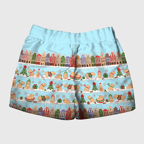 Женские шорты Капибара с семьей на прогулке / 3D-принт – фото 2