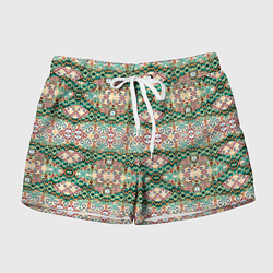 Женские шорты Орнамент зеленый мелкий икат