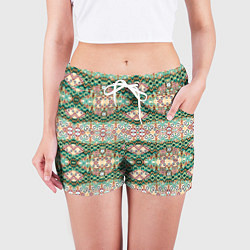 Шорты женские Орнамент зеленый мелкий икат, цвет: 3D-принт — фото 2