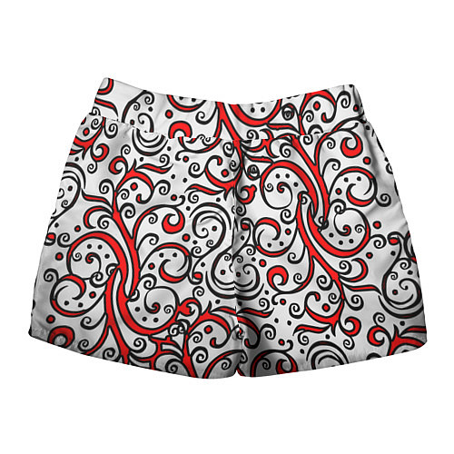 Женские шорты Красный кружевной узор / 3D-принт – фото 2