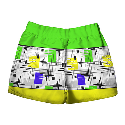 Женские шорты Узор из полос желтого и зеленого цвета / 3D-принт – фото 2