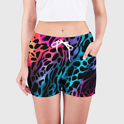 Шорты женские Черные пятна на разноцветном фоне, цвет: 3D-принт — фото 2