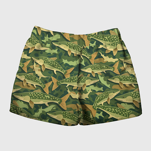 Женские шорты Камуфляж рыболова - рыба щука / 3D-принт – фото 2
