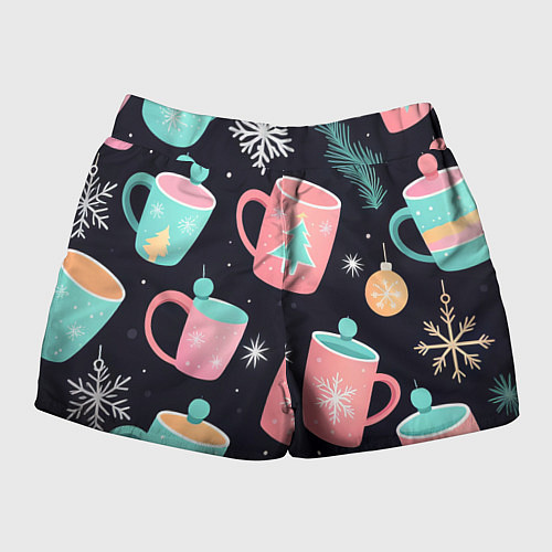Женские шорты Паттерн новогодние кружки - нейросеть / 3D-принт – фото 2