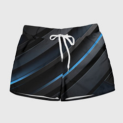 Шорты женские Черная абстракция и неоновые синие полосы, цвет: 3D-принт