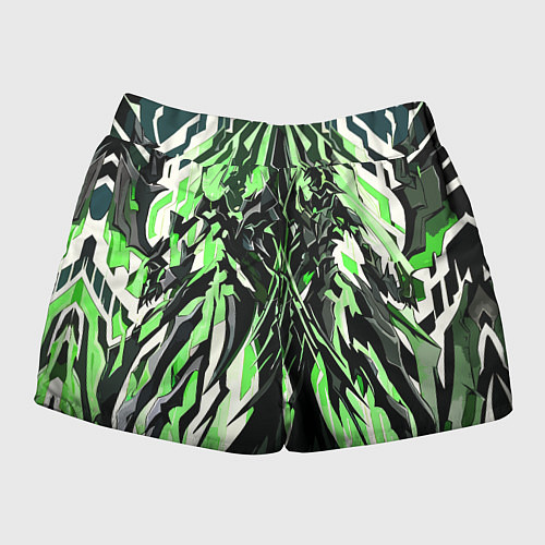 Женские шорты Чёрный материал и зелёные полосы / 3D-принт – фото 2