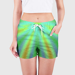 Шорты женские Солнечные лучи абстракция зелёный, цвет: 3D-принт — фото 2