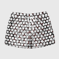 Шорты женские Киберпанк узор из шестиугольников красный, цвет: 3D-принт