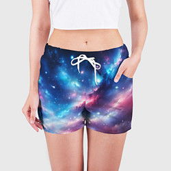 Шорты женские Розово-голубой космический пейзаж, цвет: 3D-принт — фото 2