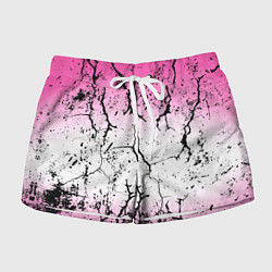 Шорты женские Текстура чёрных трещин на розовом переливе, цвет: 3D-принт