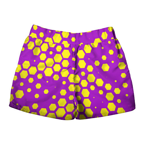 Женские шорты Желтые соты на фиолетовом фоне / 3D-принт – фото 2