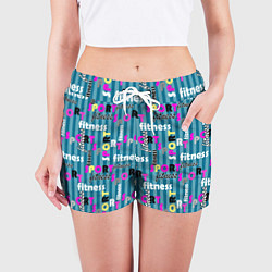 Шорты женские Текстовый спортивный узор полосатый яркий, цвет: 3D-принт — фото 2