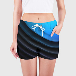 Шорты женские Геометрическая синяя абстракция на черном фоне мин, цвет: 3D-принт — фото 2