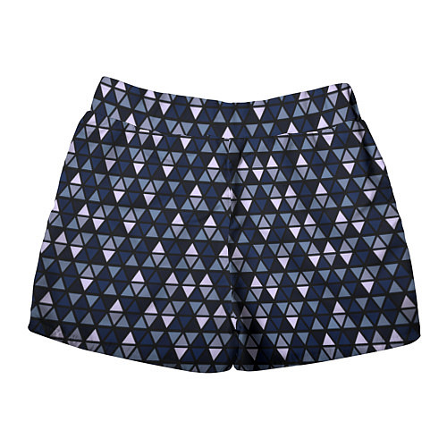 Женские шорты Чёрно-синий паттерн треугольники / 3D-принт – фото 2