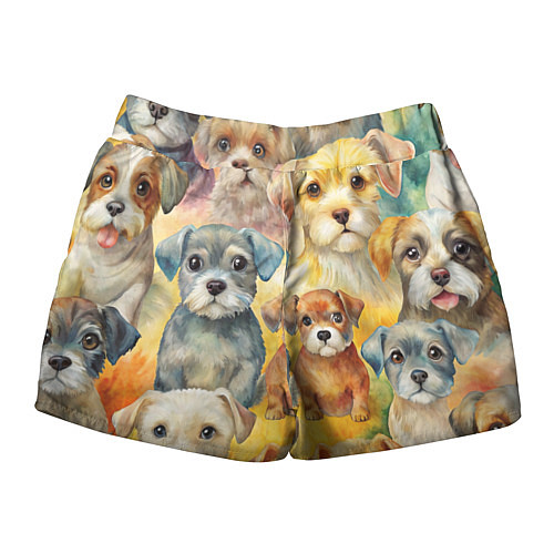 Женские шорты Красочный паттерн с щенками / 3D-принт – фото 2
