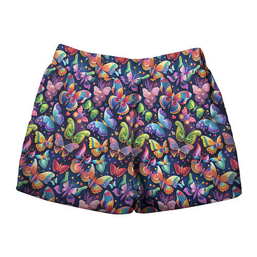 Женские шорты Бабочки в паттерне разноцветный яркий фон / 3D-принт – фото 2