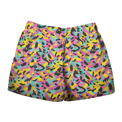 Женские шорты Пиксельный камуфляжный паттерн в неоновых цветах / 3D-принт – фото 2