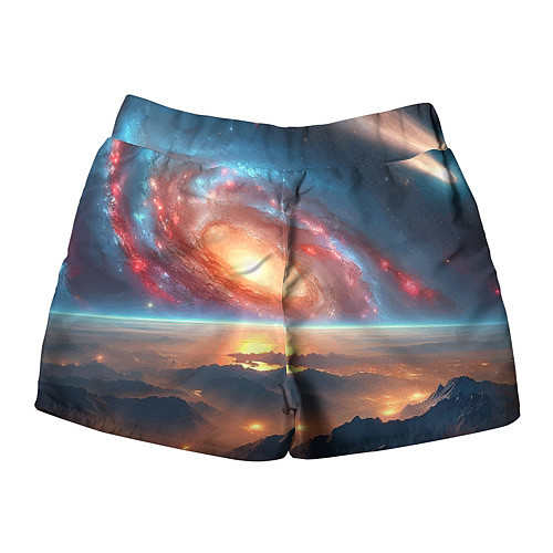 Женские шорты Разноцветная далёкая галактика - неоновое свечение / 3D-принт – фото 2