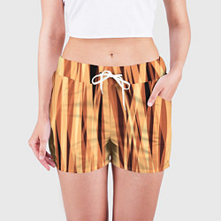 Шорты женские Яркий коричневый абстрактные полосы, цвет: 3D-принт — фото 2