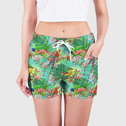 Шорты женские Попугаи и птицы в джунглях, цвет: 3D-принт — фото 2
