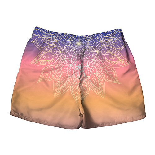 Женские шорты Сине-оранжевый градиент с узором мандала / 3D-принт – фото 2