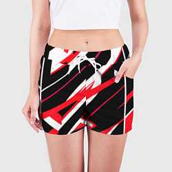 Шорты женские Красно-белые полосы на чёрном фоне, цвет: 3D-принт — фото 2