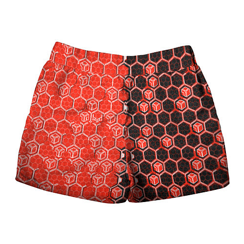 Женские шорты Техно-киберпанк шестиугольники красный и чёрный / 3D-принт – фото 2