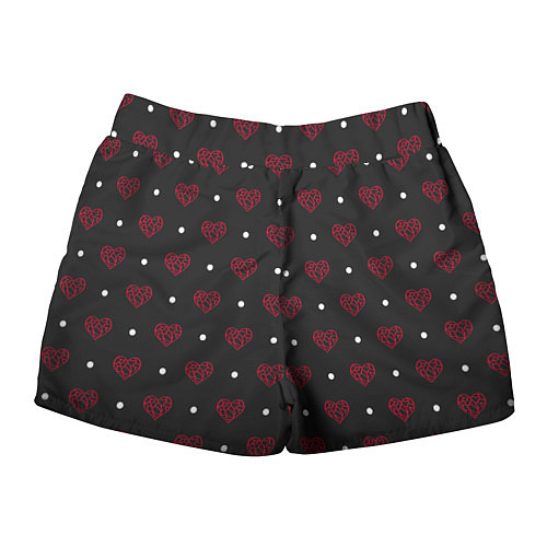 Женские шорты Красные сердечки и белые точки на черном / 3D-принт – фото 2