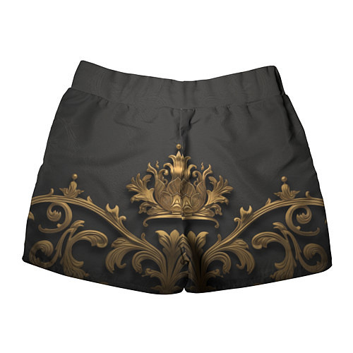 Женские шорты Объемная золотая корона с узорами / 3D-принт – фото 2