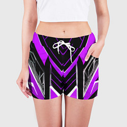 Шорты женские Фиолетово-серые полосы на чёрном фоне, цвет: 3D-принт — фото 2