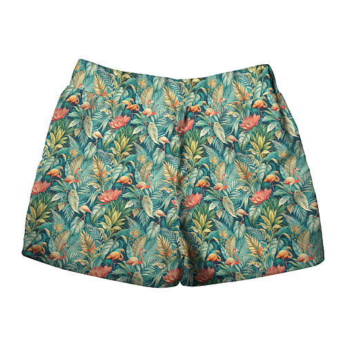 Женские шорты Тропический фламинго в цветах / 3D-принт – фото 2