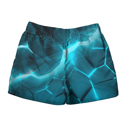 Женские шорты Яркие голубые неоновые плиты в разломе / 3D-принт – фото 2