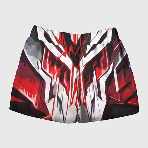 Женские шорты Хаотичная красно-белая абстракция на чёрном фоне / 3D-принт – фото 2