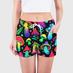 Шорты женские Биолюминесцентные кислотные грибы, цвет: 3D-принт — фото 2