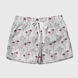 Женские шорты Паттерн с веточками розовых цветов на сером