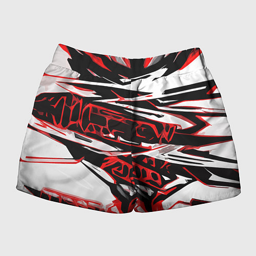 Женские шорты Красно-чёрная агрессивная абстракция на белом фоне / 3D-принт – фото 2