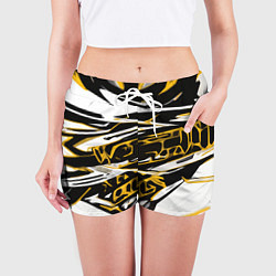 Шорты женские Жёлто-чёрная агрессивная абстракция на белом фоне, цвет: 3D-принт — фото 2