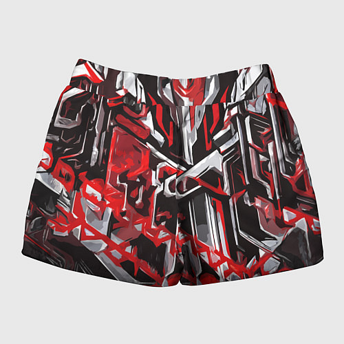 Женские шорты Красно-белая агрессивная абстракция на чёрном фоне / 3D-принт – фото 2
