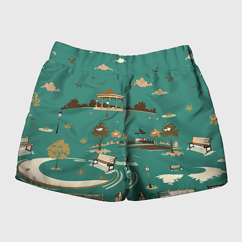 Женские шорты Осенний городской парк / 3D-принт – фото 2