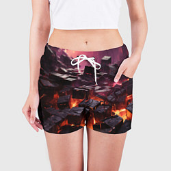 Шорты женские Черные абстрактные квадратные камни в лаве, цвет: 3D-принт — фото 2