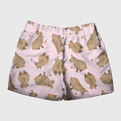 Женские шорты Паттерн с капибарами и мандаринками розовый / 3D-принт – фото 2
