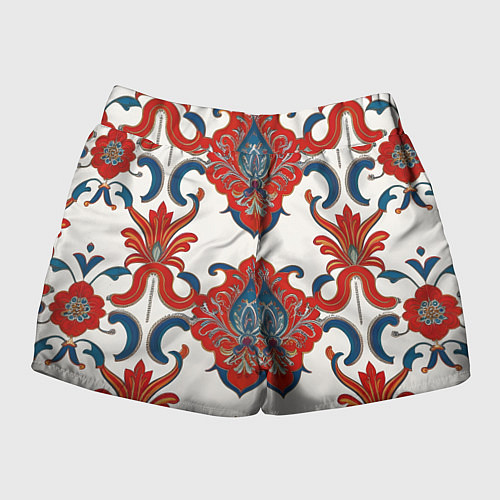 Женские шорты Узор красно-синий на белом фоне / 3D-принт – фото 2