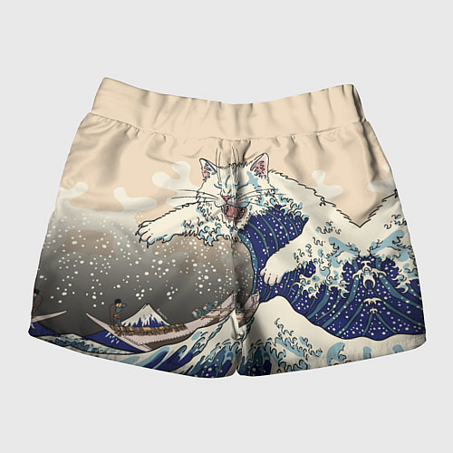 Женские шорты Большой котик в Канагаве / 3D-принт – фото 2