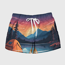 Шорты женские В лесу с палаткой, цвет: 3D-принт